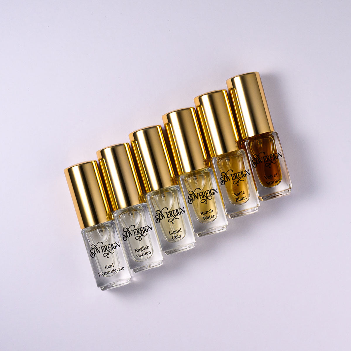 Sovereign fragrance discovery set presentation of six 3ml luxury perfume vials